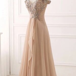 Chic Beige Embellished Maxi Dress